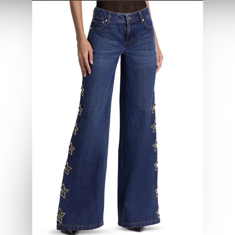 Amazing Low Rise Embellished Wide Leg Jeans in Dark  Sizes 24